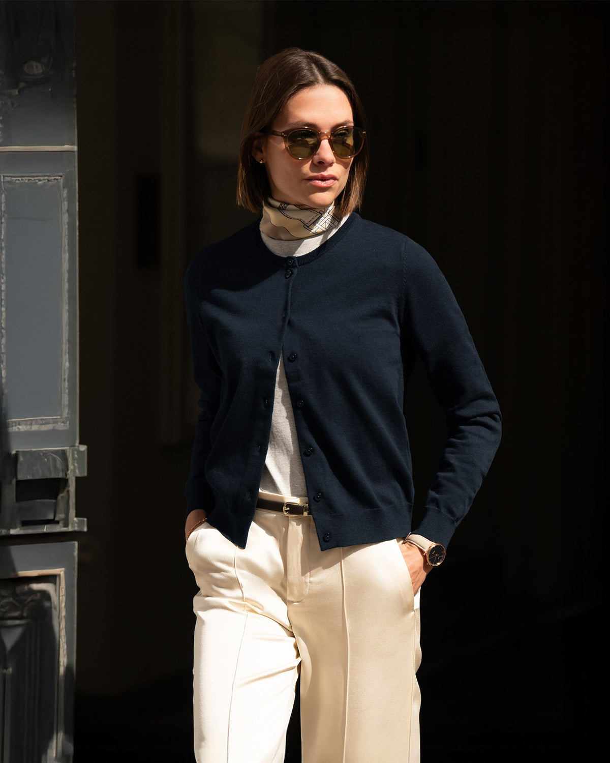 Brighton Cardigan Women Navy AW25 Modelimage