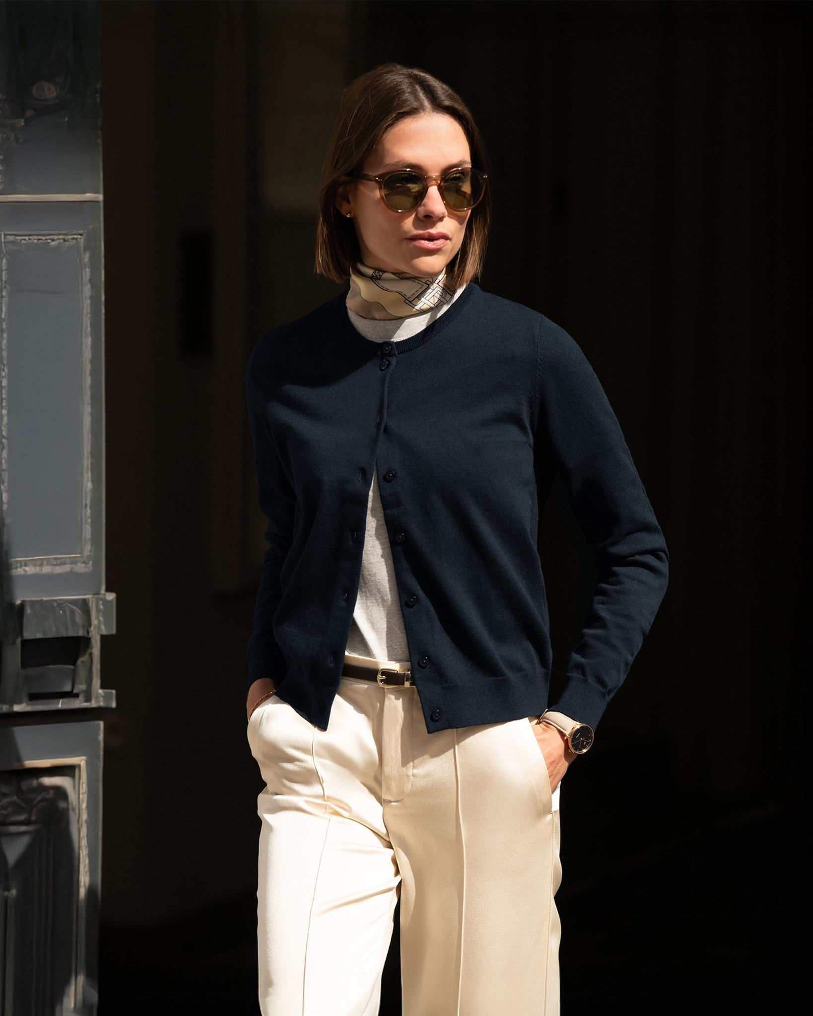 Brighton Cardigan Women Navy AW25 Modelimage