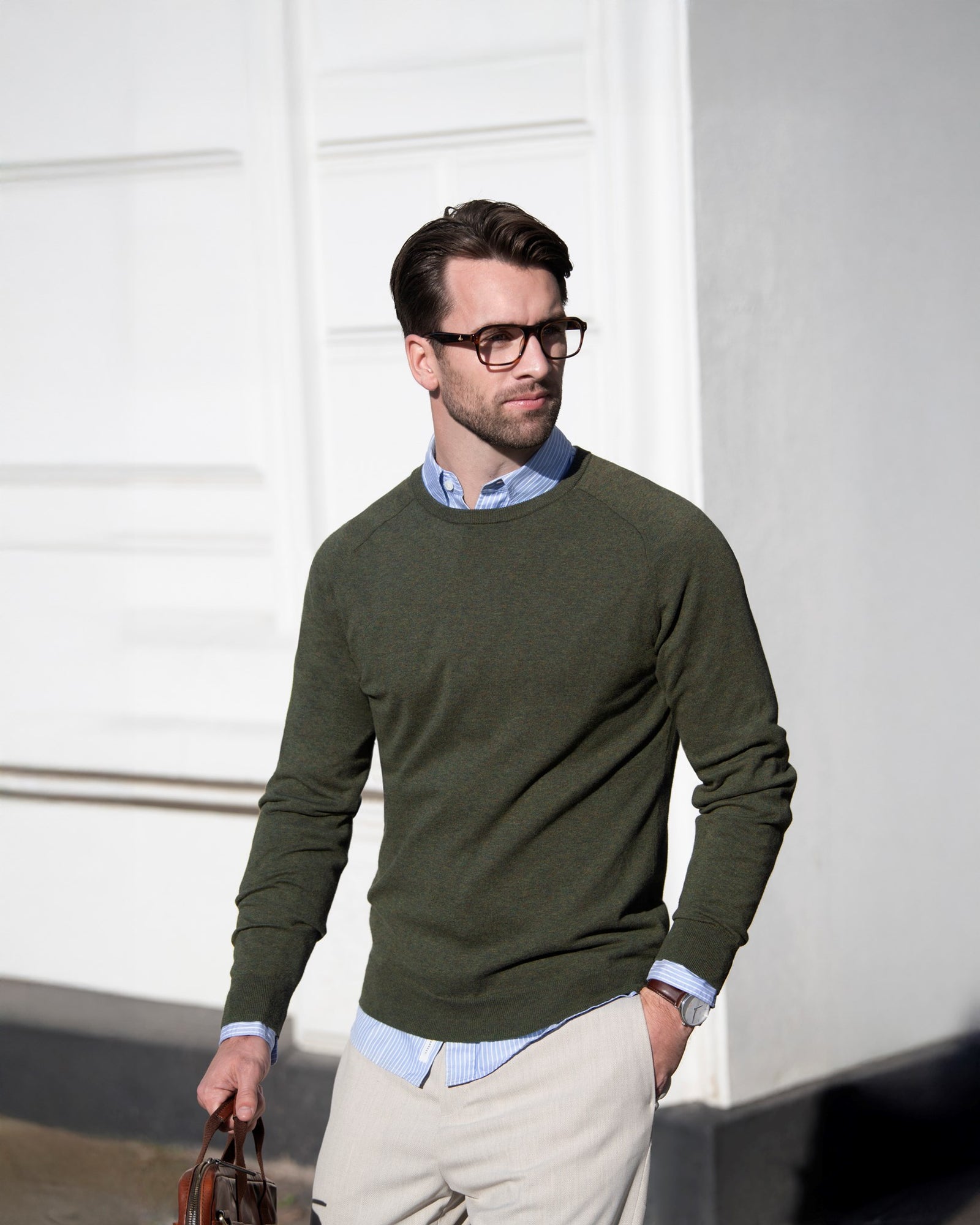 Brighton O Neck Men Grey Melange Back