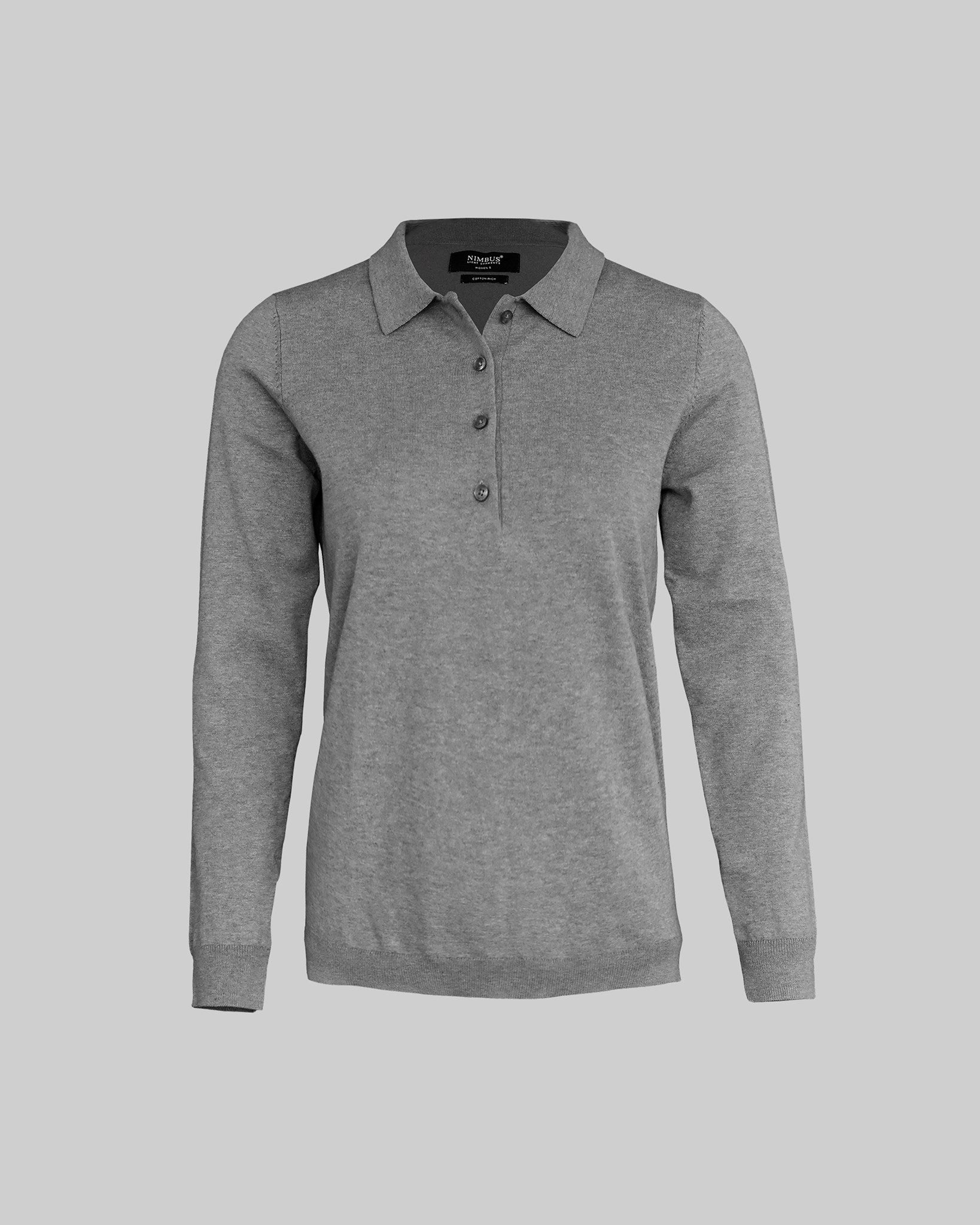 Brighton Long Sleeve Polo Women Grey Melange Front